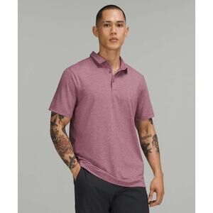 Lululemon Evolution Mens Polo Shirt XL Purple Striped Short Sleeve Logo